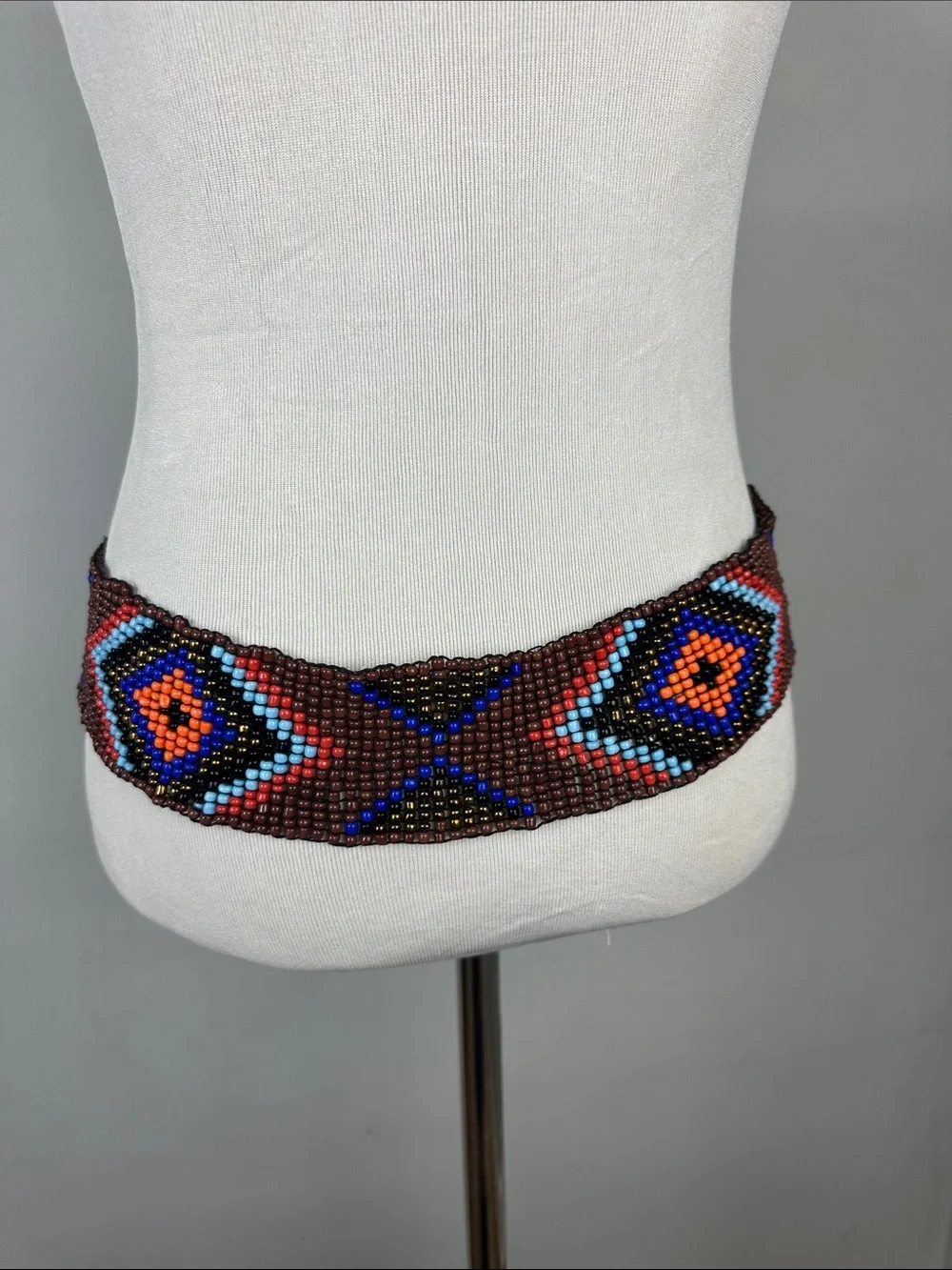 Boho Hippie Aztec Beaded Stretchy Belt With Wooden Buckle